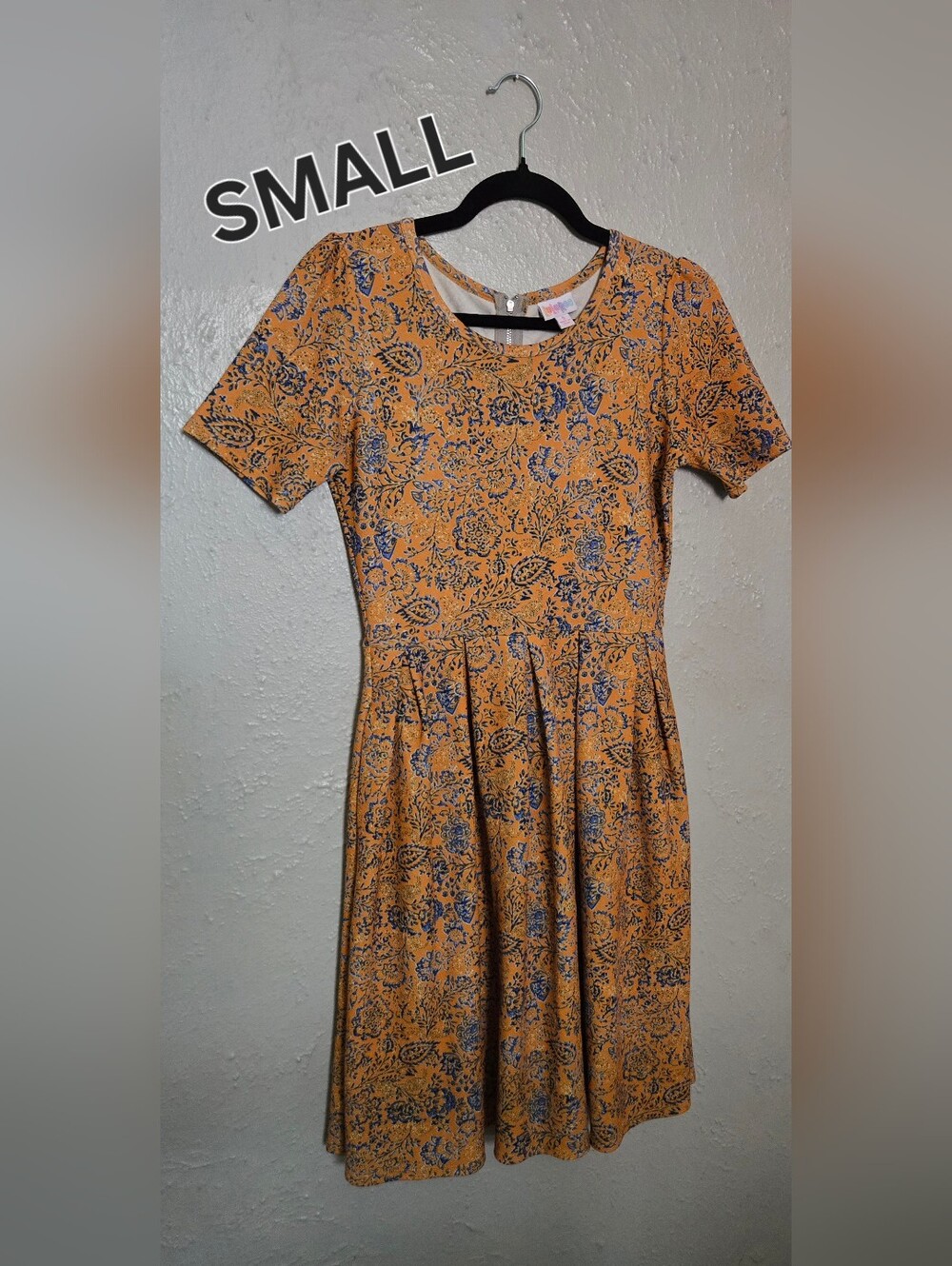 LuLaRoe Amelia Dress Yellow Blue Floral Size Small